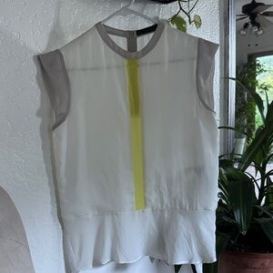 Zara White Blouse with Gray Trim and Yellow Center Panel
